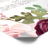 Poster Menu de la barre de Mariage de fleurs romantiques (Coin)