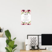 Poster Menu de la barre de Mariage de fleurs romantiques (Bureau à domicile)