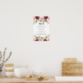 Poster Menu de la barre de Mariage de fleurs romantiques (Cuisine)