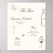 Poster Menu de la barre de Mariage en blanc illustrée (Devant)