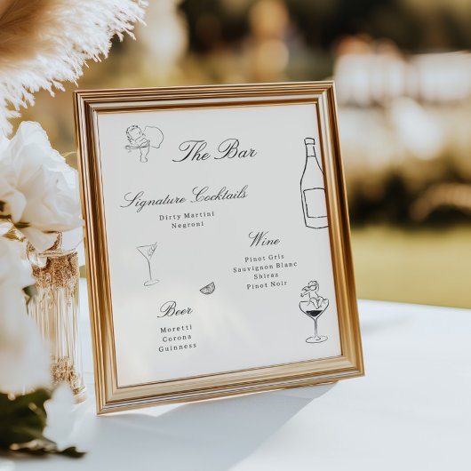 Poster Menu de la barre de Mariage en blanc illustrée