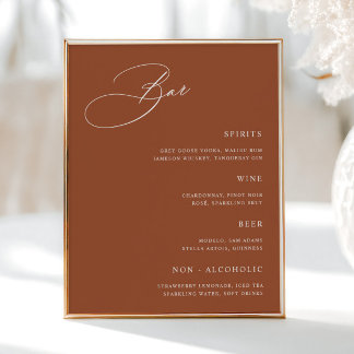 Poster Menu de la barre de Mariage en terre cuite simple