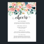 Poster Menu de la barre de Mariage Floral Été<br><div class="desc">Vous cherchez une façon créative de customiser votre heure de cocktail mariage? Décorez votre bar mariage avec un menu de boissons. Placez notre enseigne sur un chevalet directement au bar, pour que tout le monde à la fête sache quoi commander au barman. Venez déguster vos cocktails maison ou bières de...</div>