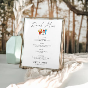 Poster Menu de la barre de Mariage minimaliste - Modèle d