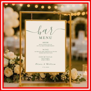 Poster Menu de la barre de Mariage verte Sage