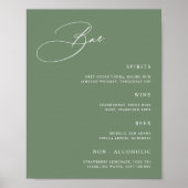 Poster Menu de la barre de Mariage verte Sage Simple (Devant)
