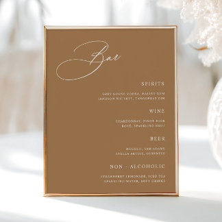 Poster Menu de la barre de Mariages simple Terracotta
