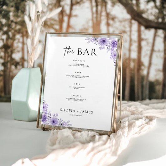 Poster Menu de la barre de Mariages violet - Modèle de co