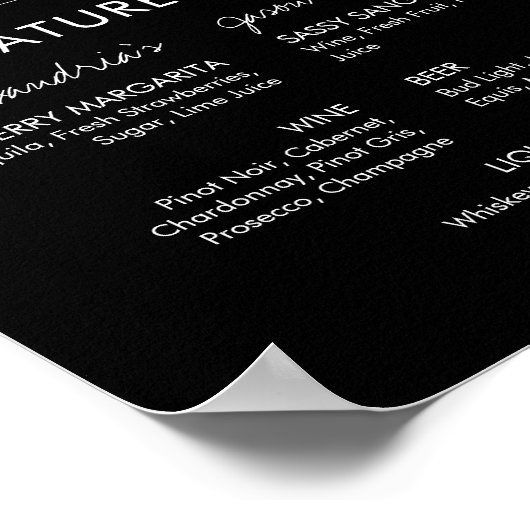 Poster Menu de la barre des boissons de signature Mariage (Coin)