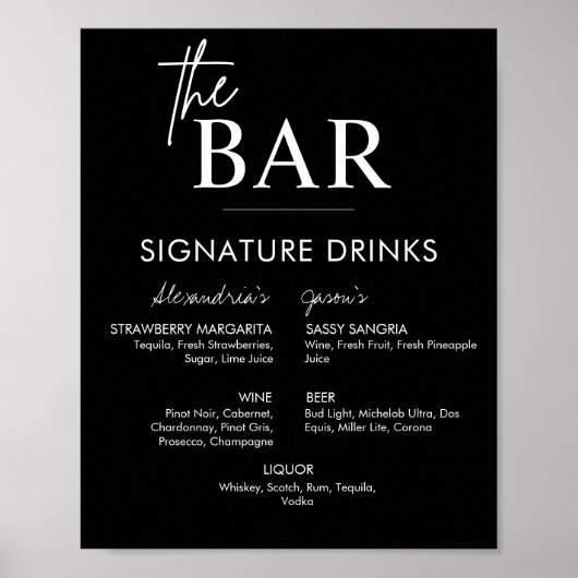Poster Menu de la barre des boissons de signature Mariage (Devant)