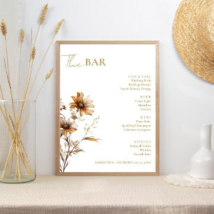 Poster Menu de la barre des boissons pour Mariage Fleur s