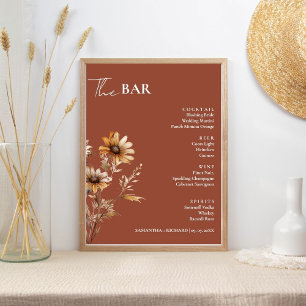 Poster Menu de la barre des boissons pour Mariage Fleur s