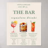 Poster Menu de la barre des boissons Sage Green Mariage S (Devant)