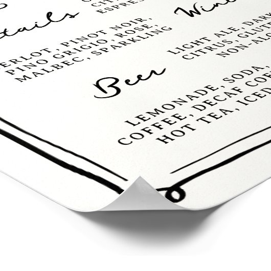 Poster Menu de la barre des Doodles à main lunaire (Coin)