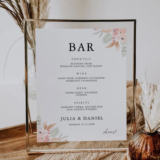 Poster Menu de la barre du Mariage fleur sauvage Modèle d