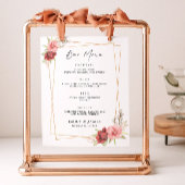 Poster Menu de la barre du Mariage rose Modèle des signes