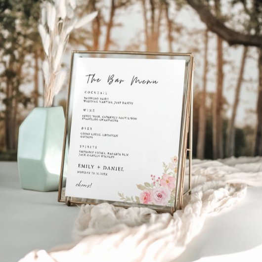 Poster Menu de la barre du Mariage rose Modèle des signes
