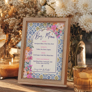 Poster Menu de la barre Florale rose Carrelage méditerran