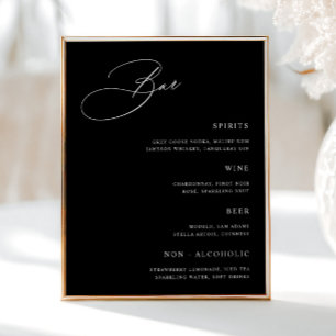 Poster Menu de la barre Mariage noire simple