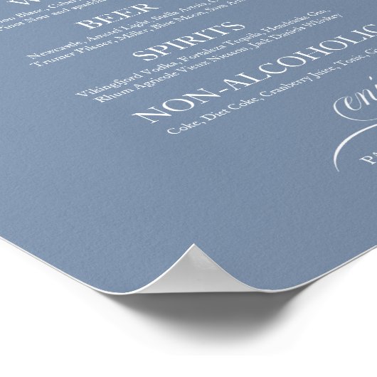 Poster Menu de la barre mariage Signal chic Dusty Blue (Coin)