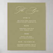 Poster Menu de la barre Mariage verte Matcha classique (Devant)