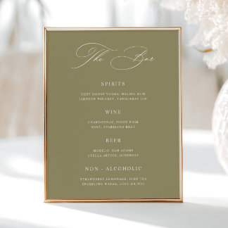 Poster Menu de la barre Mariage verte Matcha classique