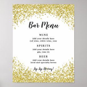 Poster Menu de la barre wedding shower Signer une parties