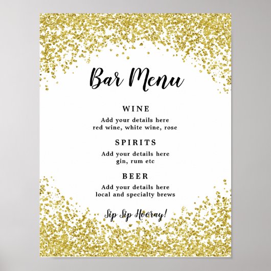 Poster Menu de la barre wedding shower Signer une parties (Devant)