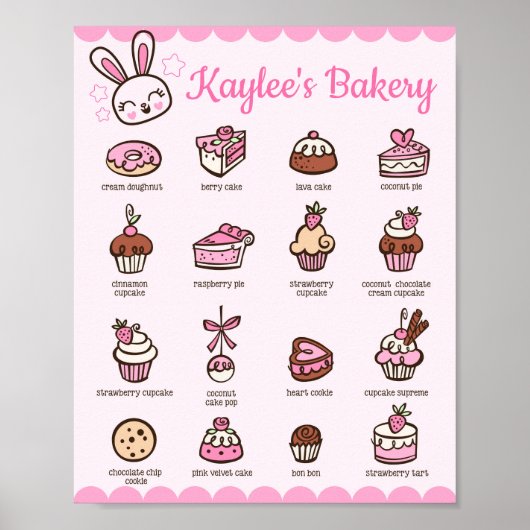 Poster Menu de la boulangerie Kawaii avec votre nom (Devant)