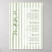 Poster Menu de mariage à rayures vertes calligraphiées (Devant)