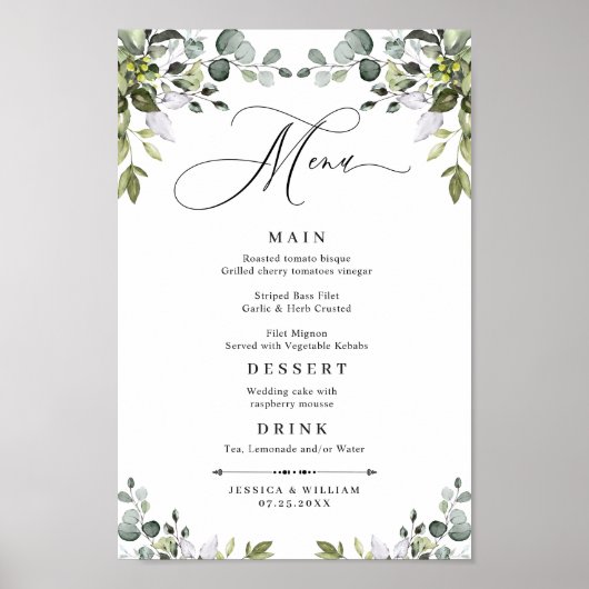 POSTER MENU DE MARIAGE AU FEUILLAGE D'EUCALYPTUS (Devant)