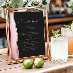 Poster Menu de mariage bar sombre Agate Or Rose Fushia