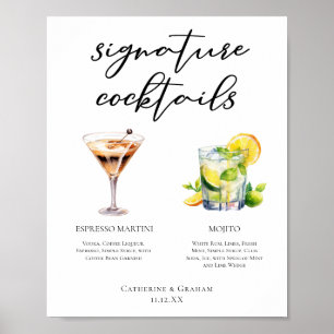 Poster Menu de mariage de cocktails signature Martini Moj