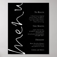 Menu de mariage élégant écriture simple noir