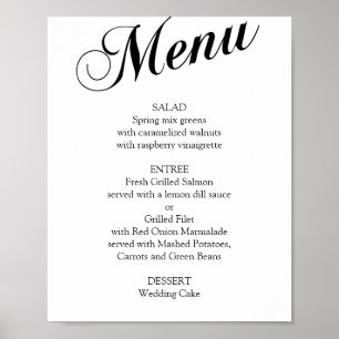 Poster Menu de mariage élégant en écriture noire et blanc