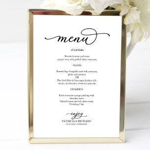 Poster Menu de mariage élégant noir et blanc écriture