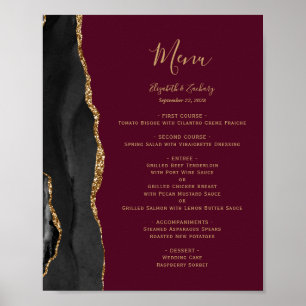 Poster Menu de mariage élégant noir or bordeaux sur table