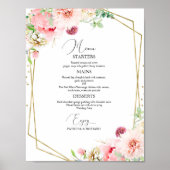 Poster Menu de mariage floral géométrique rose élégant (Devant)