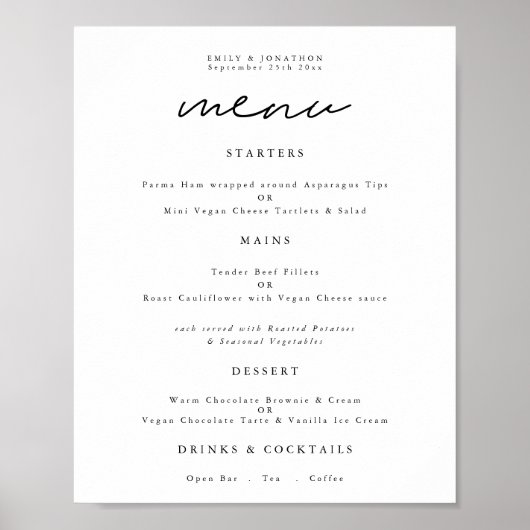 Poster Menu de mariage moderne avec typographie et écritu (Devant)