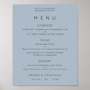Poster Menu de mariage simple texte bleu poussiéreux