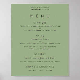 Poster Menu de mariage simple vert sauge
