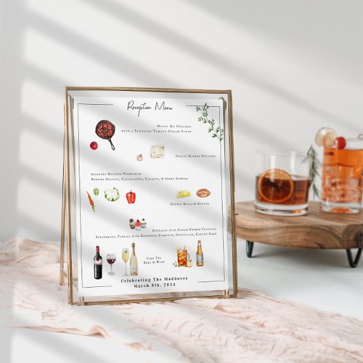 Poster Menu de mariage sur mesure illustré