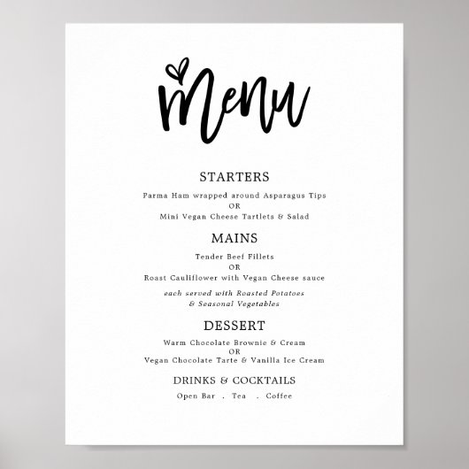 Poster Menu de mariage tendance écriture artistique texte (Devant)