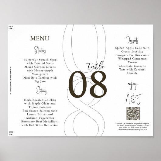 Poster Menu de mariage triptyque moderne simple marron (Devant)