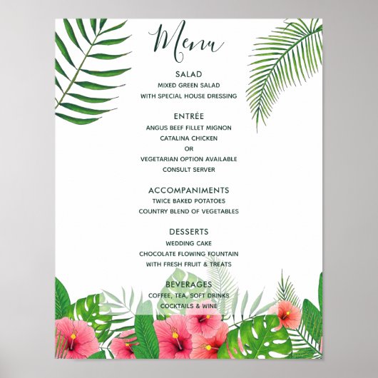 Poster Menu de mariage tropical à l'aquarelle (Devant)