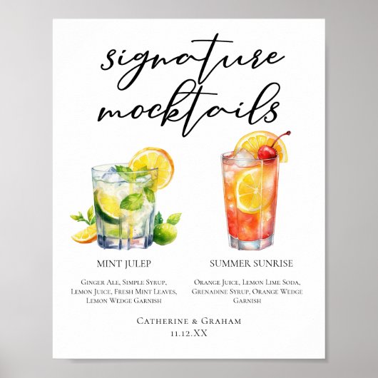 Poster Menu de Mocktails de Mariage Mint Julep Summer Sun (Devant)