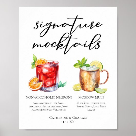 Poster Menu de Mocktails Élégants pour une Soirée de Mari (Devant)