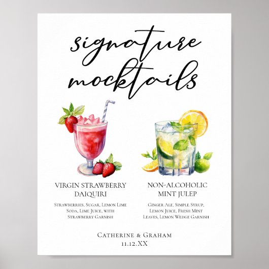Poster Menu de Mocktails Strawberry Daiquiri Mint Julep (Devant)