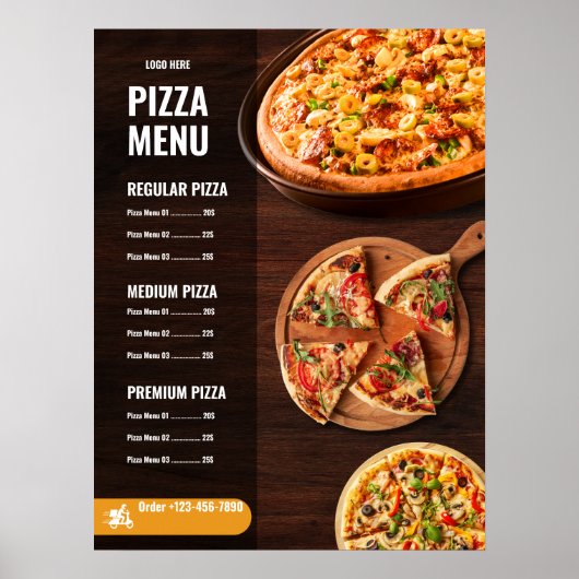 Poster Menu de pizza éditable Pizzeria Menu de restaurant (Devant)
