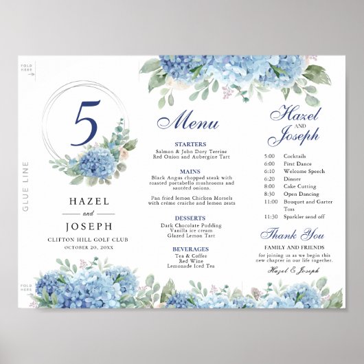 Poster Menu de pliage SINI Blue Hydrangea Tri (Devant)